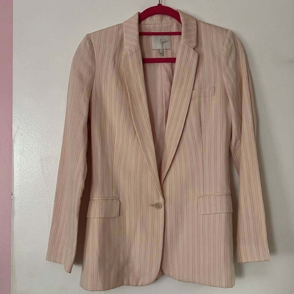 Joie Pink Silk and Linen Blend Striped Blazer EUC